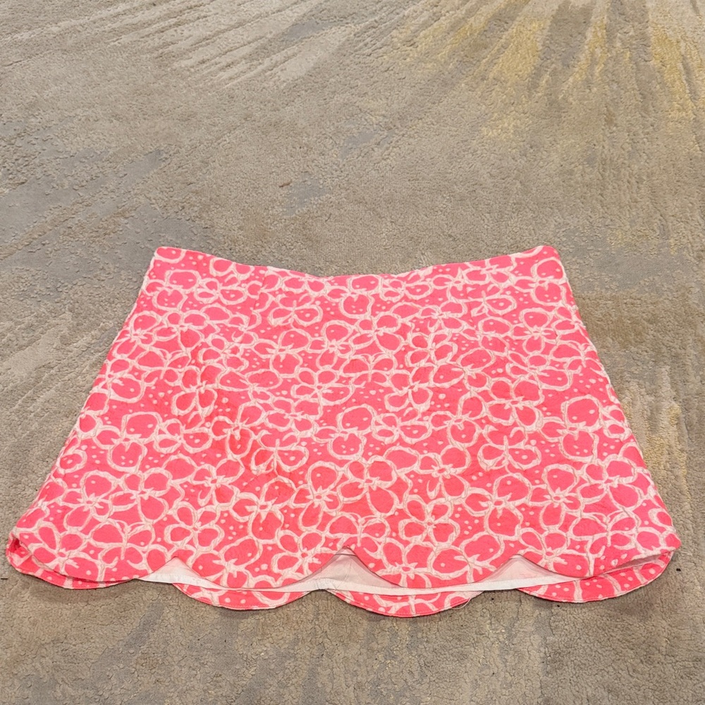 Lilly Pulitzer Tate Fiesta Pink/White Textured Cotton Jacquard Scallop Skirt 10